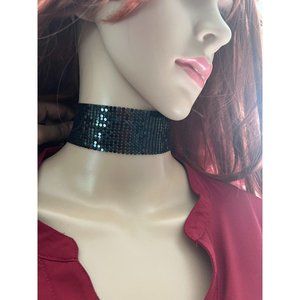 Black choker necklace , black mesh necklace chain , black cuff choker  pageant